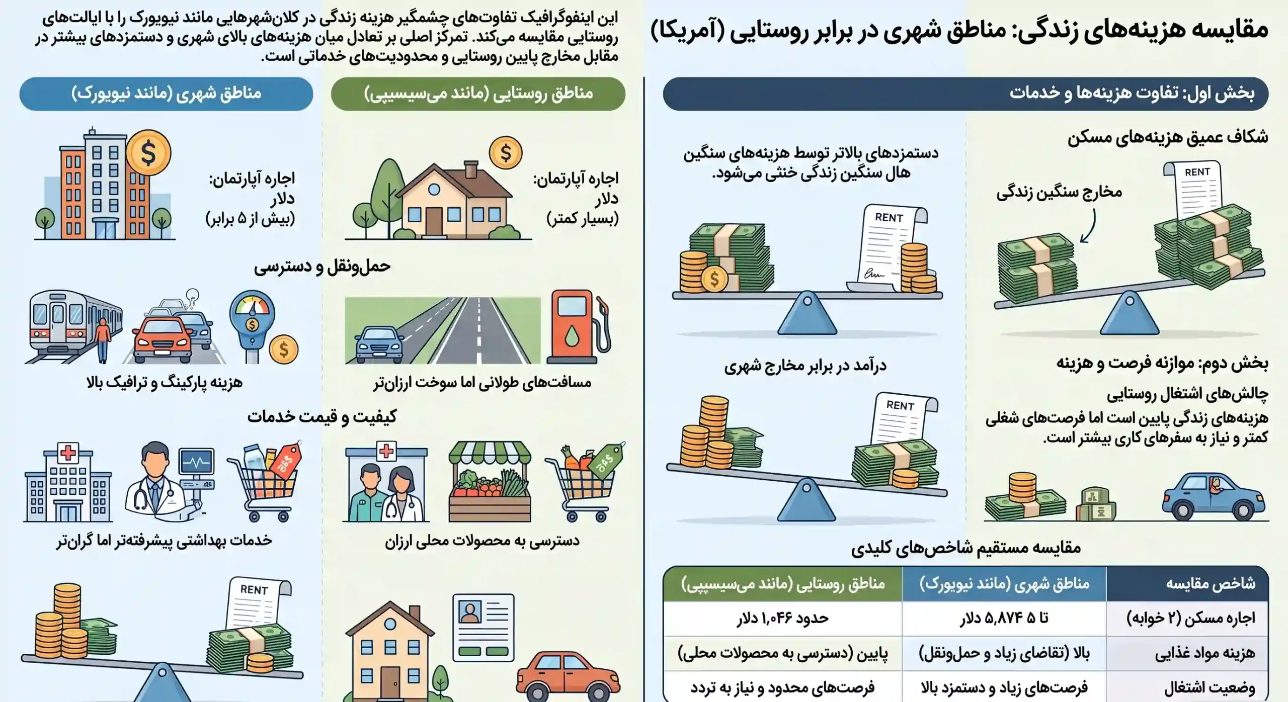 مقایسه هزینه زندگی شهری و روستایی در آمریکا